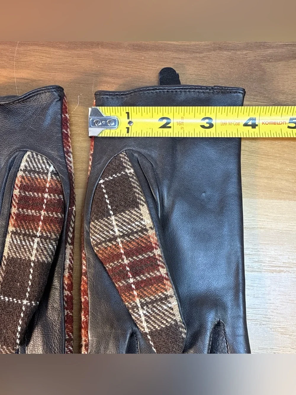 Women’s Genuine Leather & Fabric Gloves Sz M Brown Plaid Lined Driving Classic